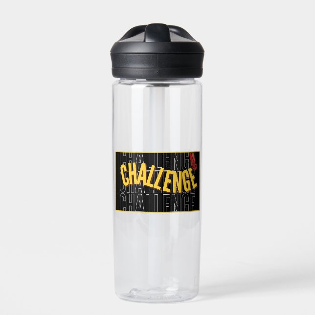 Black Yellow Typografie Challenge Wasserflasche Trinkflasche (Vorderseite)