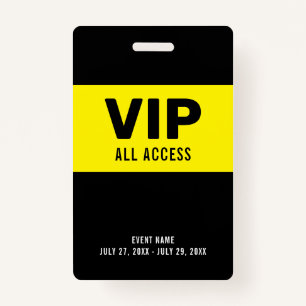 Black Yellow VIP All Access Pass Event ID Abzeiche Ausweis