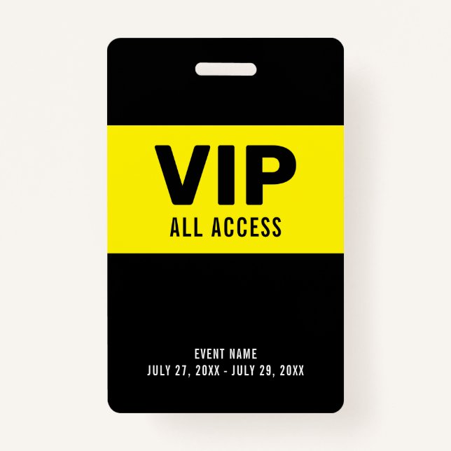 Black Yellow VIP All Access Pass Event ID Abzeiche Ausweis (Vorderseite)