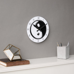 Black Yin Yang Round Clock Runde Wanduhr