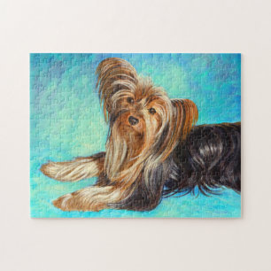 Black Yorkie Hund, Acrylmalerei Puzzle
