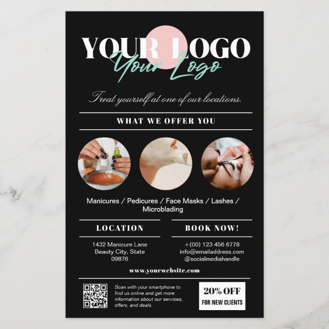Black Your Logo Services Beauty Salon Marketing Flyer (Vorne)