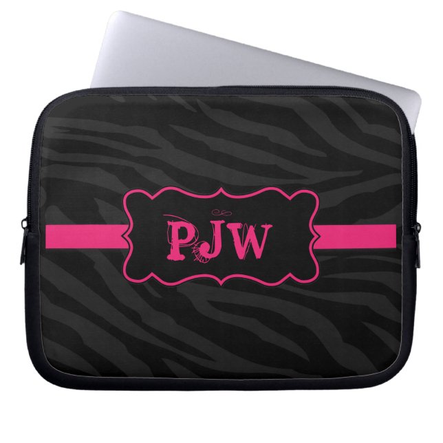 Black Zebra Print Laptop Sleeve Schutzhülle (Vorderseite)