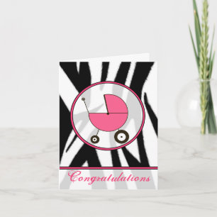 Black Zebra Print / Pink Baby Herzlichen Glückwuns Karte