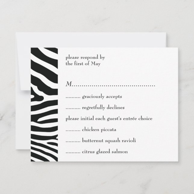 Black Zebra Print Response/Menu Card RSVP Karte (Vorderseite)
