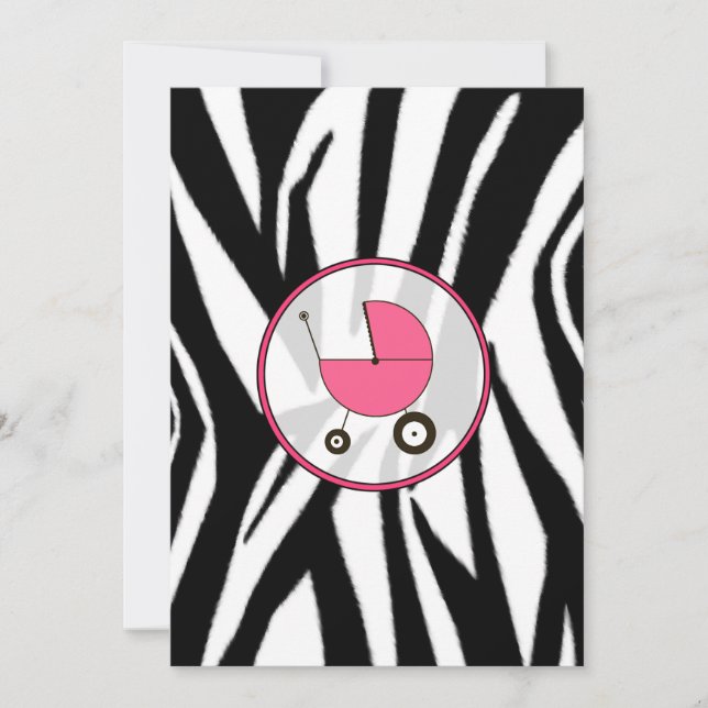 Black Zebra Print und Pink Baby Dusche Einladung (Vorderseite)