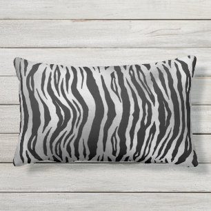 Black Zebra Stripes Animal Print Silver Luxus Kissen Für Draußen