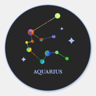 Black Zodiac Aquarius Regenbogenaufkleber Runder Aufkleber