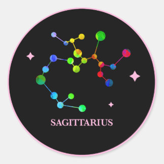 Black Zodiac Sagittarius Regenbogenaufkleber Runder Aufkleber