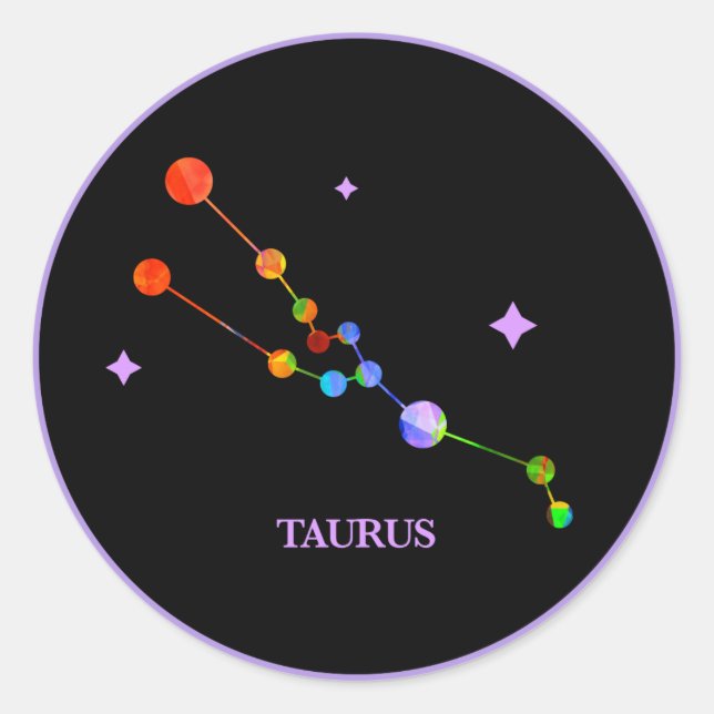 Black Zodiac Taurus Regenbogenaufkleber Runder Aufkleber (Vorderseite)