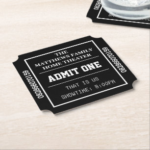 Black Zuhause Theater Personalisiert Movie Ticket Untersetzer