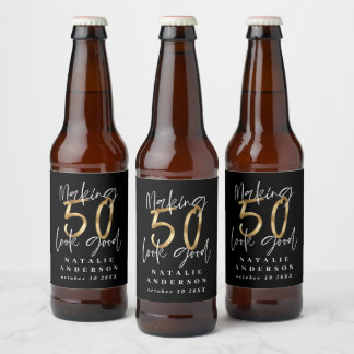 Blacka und Gold 50. Geburtstagsparty Gunst Bierflaschenetikett