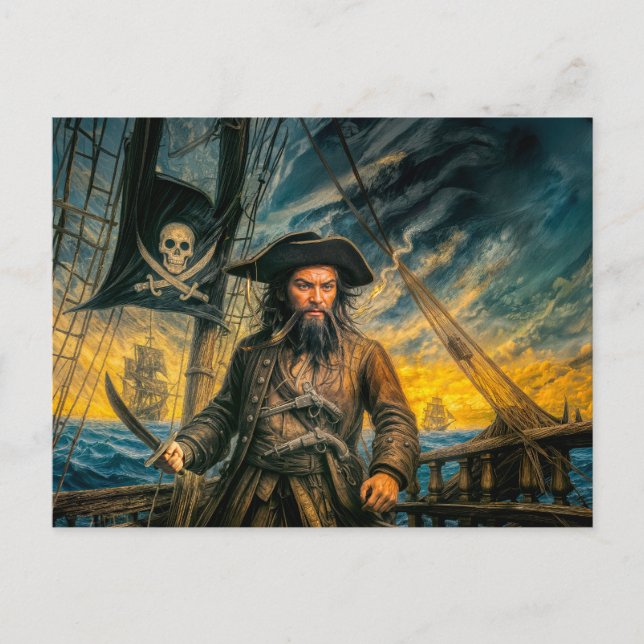 Blackbeard Pirate Storm Portrait Postkarte (Vorderseite)
