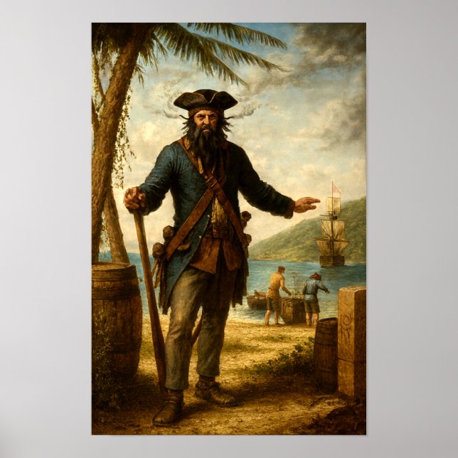 Blackbeard The Pirate With Smoking Beard Poster (Vorne)