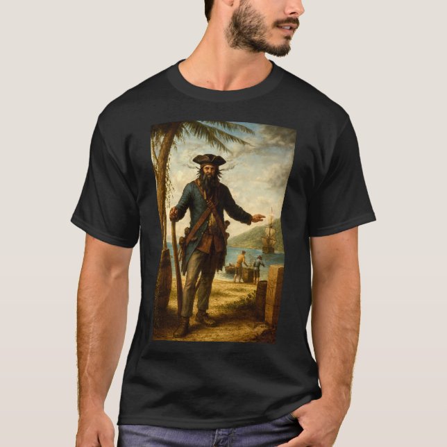 Blackbeard The Pirate With Smoking Beard T-Shirt (Vorderseite)