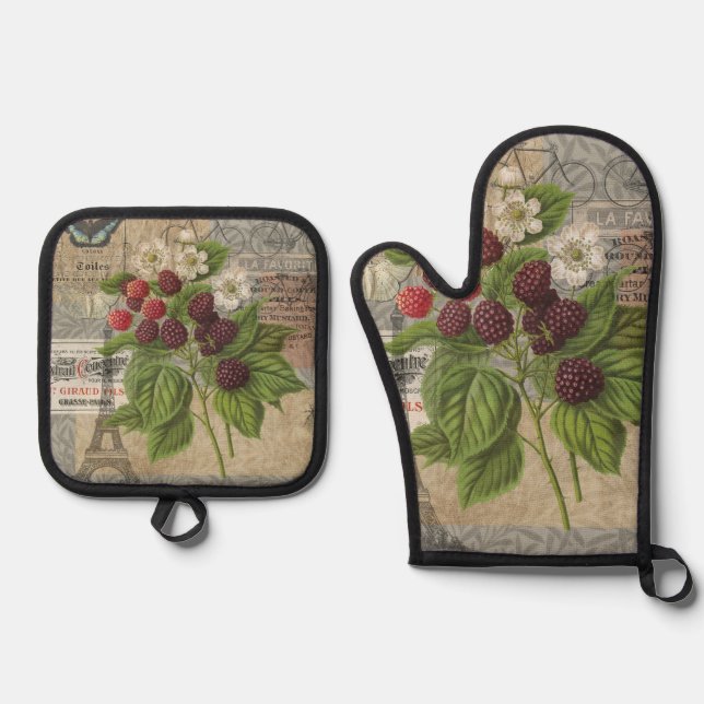BlackBerry Blumengarten Blume Schmetterling Kunst Ofenhandschuh & Topflappen-Set (Vorderseite)