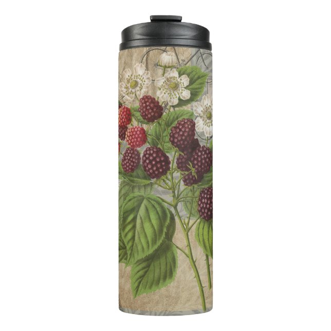 BlackBerry Blumengarten Blume Schmetterling Kunst Thermosbecher (Vorderseite)