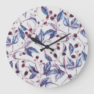 BlackBerry Branches: Vintages Aquarellmuster. Große Wanduhr
