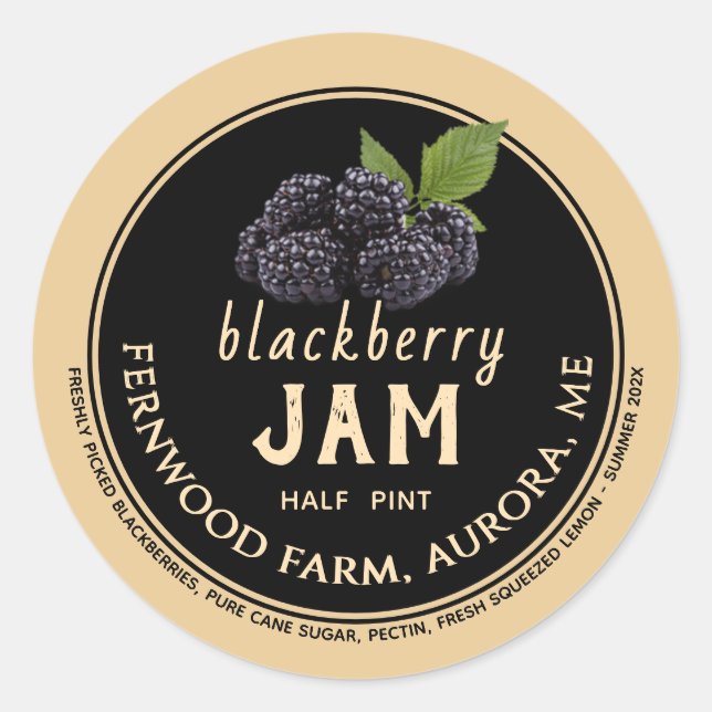 BlackBerry Jam Jelly Jar Label Kraft Homemade Runder Aufkleber (Vorderseite)