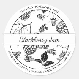 BlackBerry-Jam-Label für Schwarz-Weiß-Sketch Runder Aufkleber
