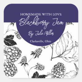BlackBerry-Jam-Label in Schwarzweiß Quadratischer Aufkleber