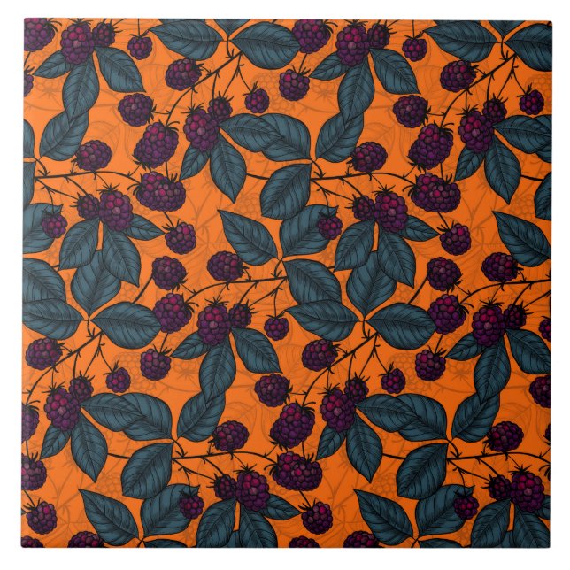 BlackBerry mit der Hand gezeichnet Muster Fliese (Vorderseite)