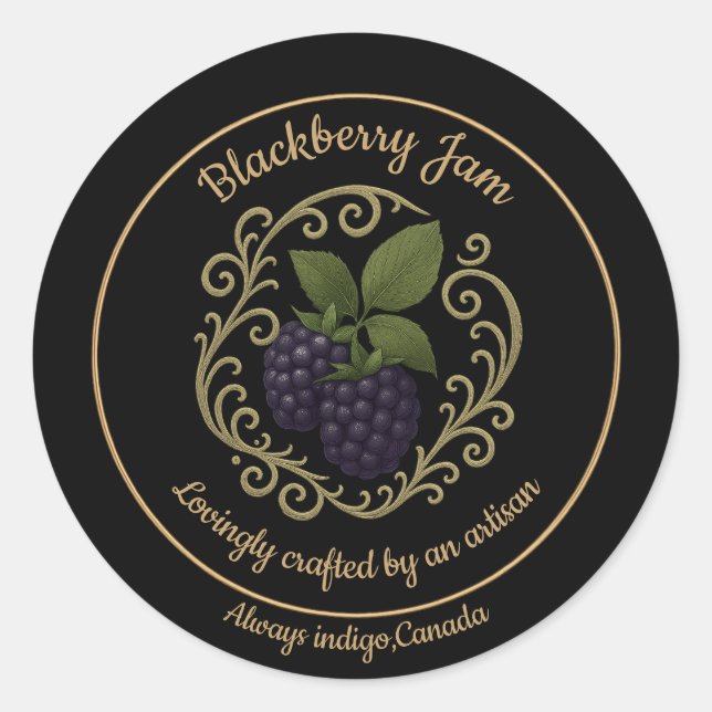 Blackberry Whisper – Artisan Jam Label Runder Aufkleber (Vorderseite)