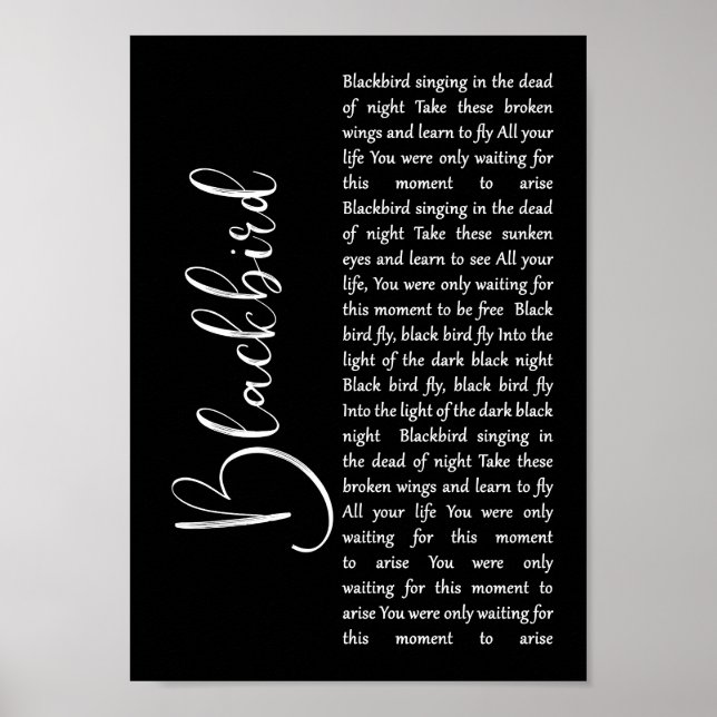Blackbird Black Script Song Lyrica Mauer Kunstdruc Poster (Vorne)