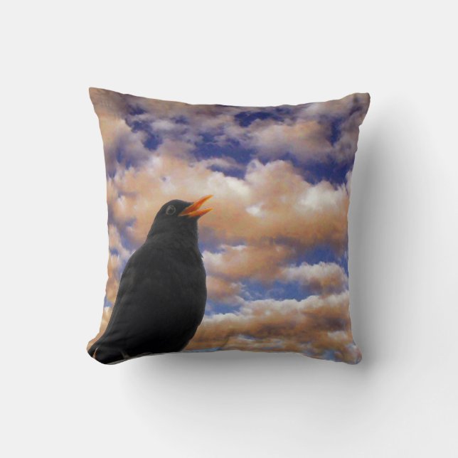 Blackbird & Fluffy Clouds von Alexandra Cook Kissen (Vorderseite)