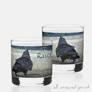Blackbird Raven in Shades of Gray and Black Whiskyglas