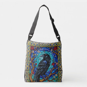 Blackbird Stached Glass Corvid Raven Tragetaschen Mit Langen Trägern