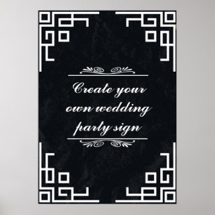 Blackboard Swirl White Border Wedding Party Sign Poster