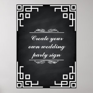 Blackboard Swirl White Border Wedding Party Sign Poster