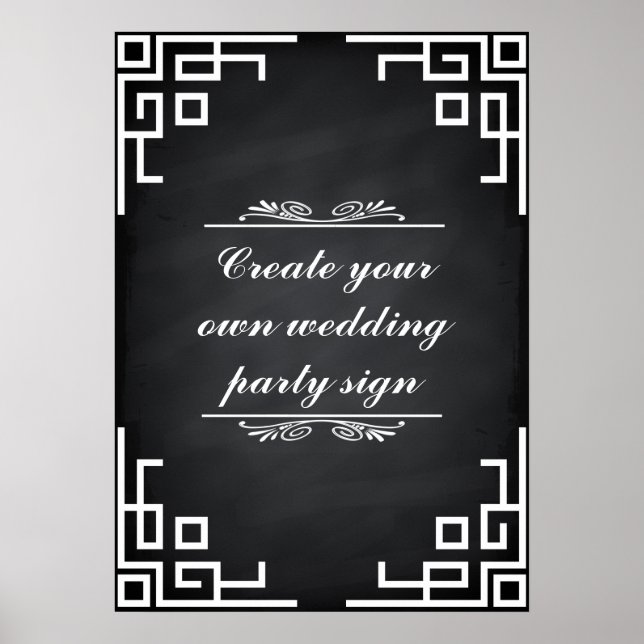 Blackboard Swirl White Border Wedding Party Sign Poster (Vorne)