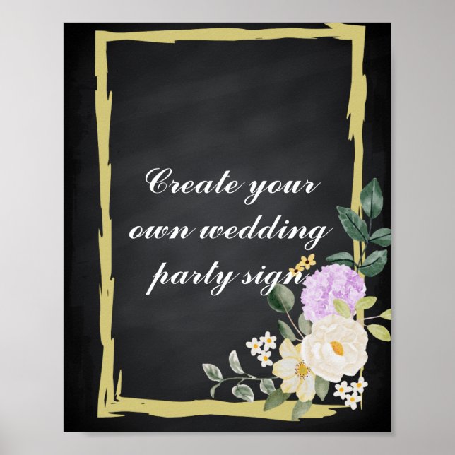 Blackboard Swirl White Border Wedding Party Sign Poster (Vorne)