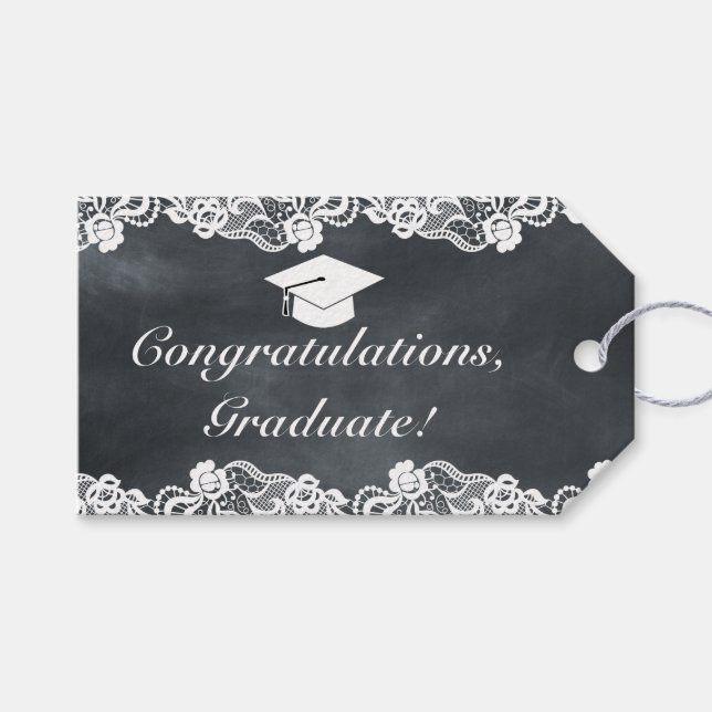 Blackboard & White Lace Abschluss Glückwünsche Geschenkanhänger (Vorderseite (Horizontal))