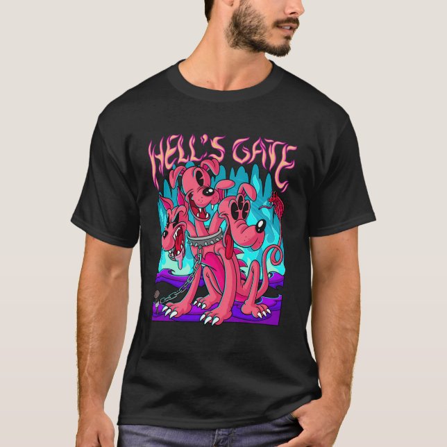 Blackcraft Kawaii Cerberus Hell's Gate Retro Carto T-Shirt (Vorderseite)