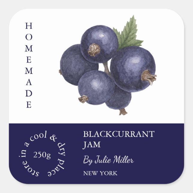 Blackcurrant Small Business Label Quadratischer Aufkleber (Vorderseite)