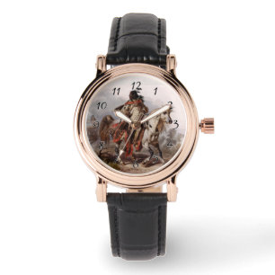 Blackfoot Inder auf dem arabischen Pferd, das Armbanduhr