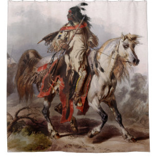 Blackfoot Inder auf dem arabischen Pferd, das Duschvorhang