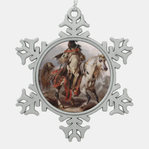 Blackfoot Inder auf dem arabischen Pferd, das Schneeflocken Zinn-Ornament