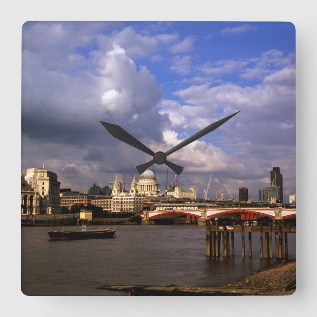 Blackfriars Bridge und St. Paul's Cathedral Quadratische Wanduhr (Vorderseite)