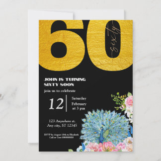 BlackGold Pfau 60. Geburtstag Einladungen