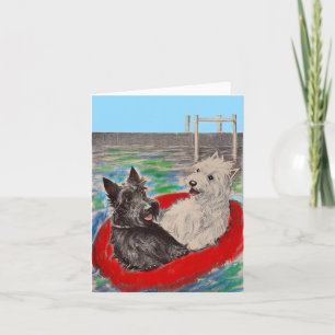Blackie und Whitie auf einem Floß