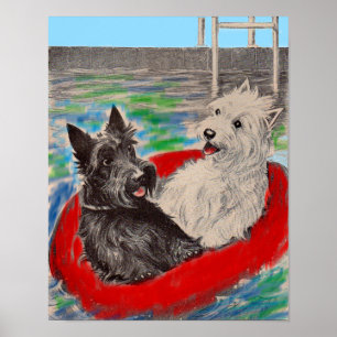 Blackie und Whitie auf einem Floß Poster