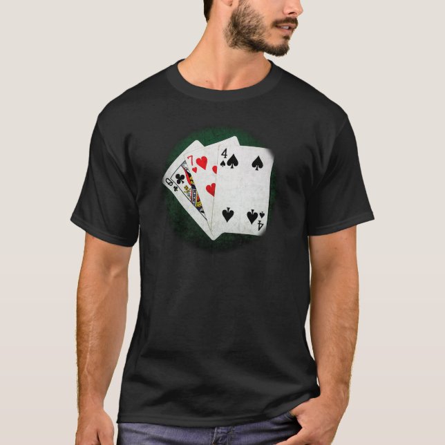Blackjack 21 Punkt - Königin, Sieben, Vier T-Shirt (Vorderseite)