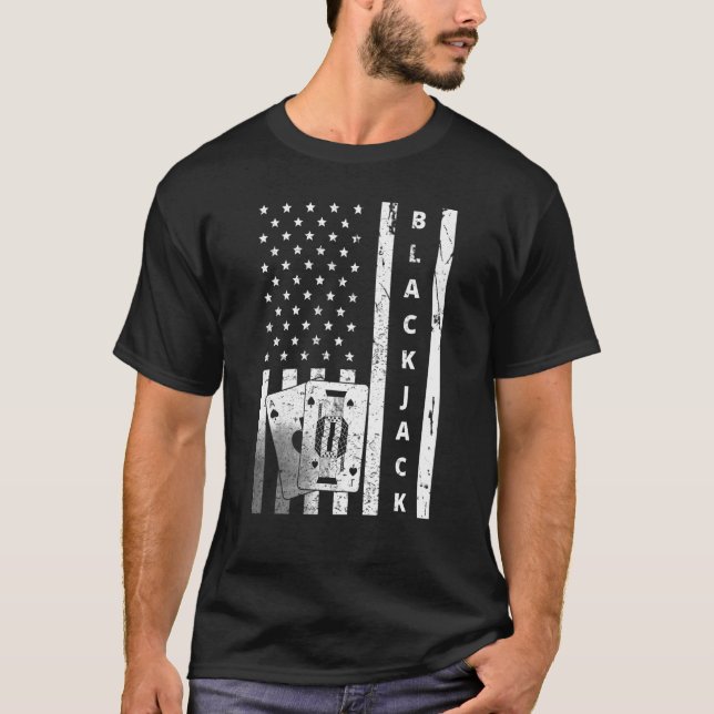 Blackjack Vintag US Flag Spielkasino Blackjack T-Shirt (Vorderseite)