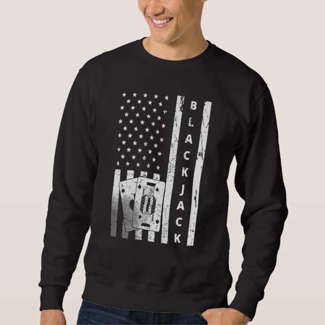 Blackjack Vintage US Flag Gambling Casino Blackjac Sweatshirt (Vorderseite)