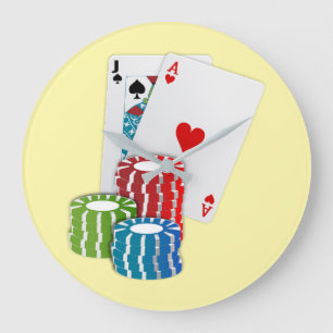 Blackjack with Poker Chips Große Wanduhr