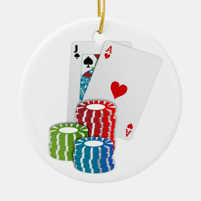 Blackjack with Poker Chips Keramik Ornament (Vorne)